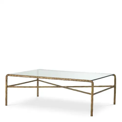 Luxury Hammered Texture Clear Glass Coffee Table Front View by Luxury Group International