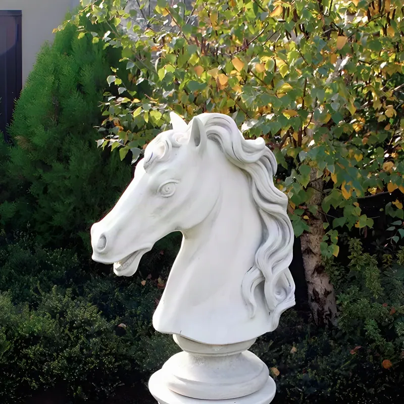 Luxury Horse Head Garden Sculpture with Flowing Sculpted Mane - Luxury Classic Sculpture Front View by Luxury Group International