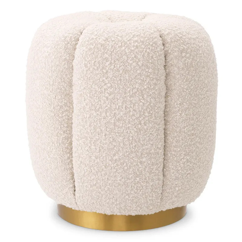 Luxus Elfenbein Bouclé-Hocker mit Skulpturalem Kanaldesign & Goldfuß - Luxus Hotelmöbel Vorderansicht von Luxury Group International