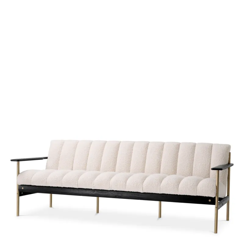 Luxury Ivory Channel-Tufted Sofa with Black Wood & Brass Frame - Luxury Hotel Furniture Front View by Luxury Group International