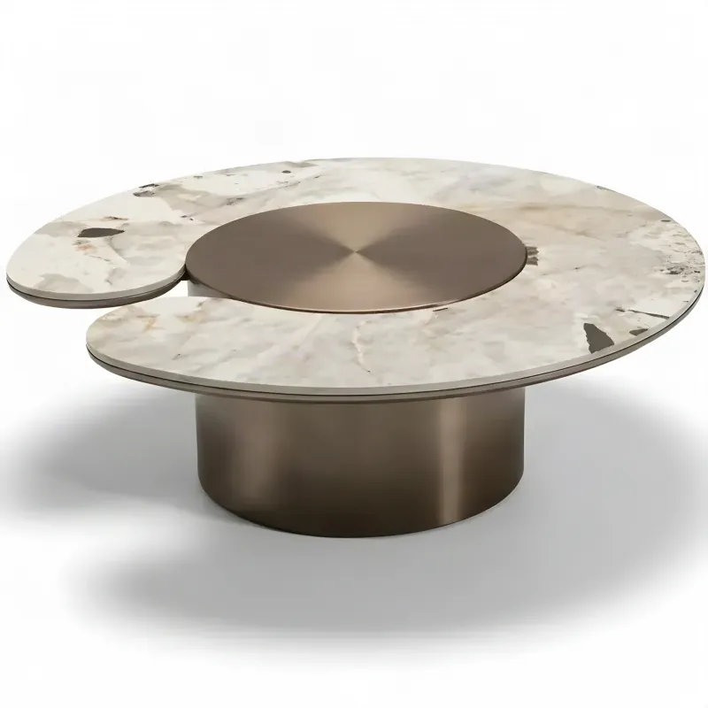 Table Basse Ronde de Luxe Effet Marbre Ivoire & Bronze - Table Basse de Luxe Vue de face par Luxury Group International
