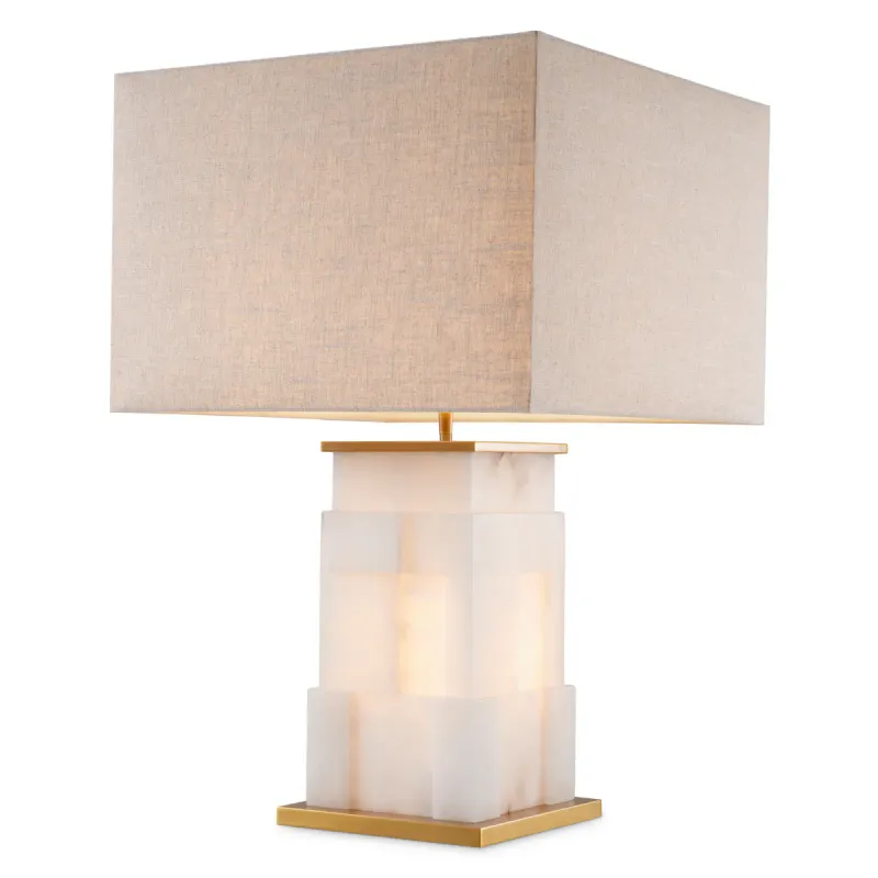 Luxuriöse Elfenbein-Steintischlampe mit goldenen Akzenten – Luxus-Hotelmöbel Vorderansicht von Luxury Group International