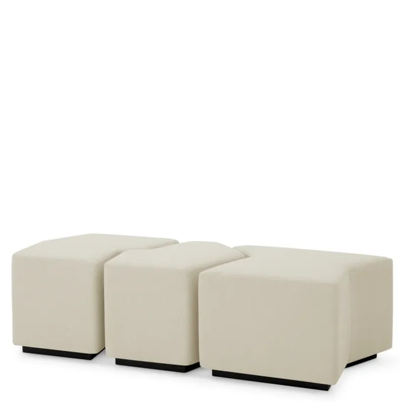 Luxus Elfenbein Hocker Set 3-teilig mit Skulpturalem Modularen Design – Luxus Hotelmöbel Vorderansicht von Luxury Group International