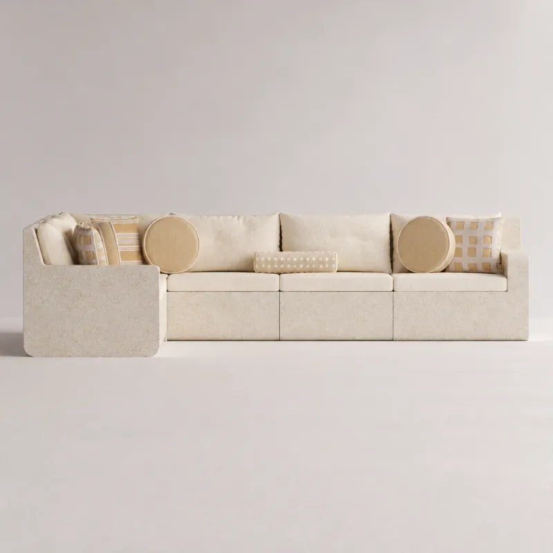 Divano Angolare L-Shaped Beige Latte di Lusso con Rivestimento Contemporaneo - Mobili di Lusso per Hotel Vista frontale di Luxury Group International