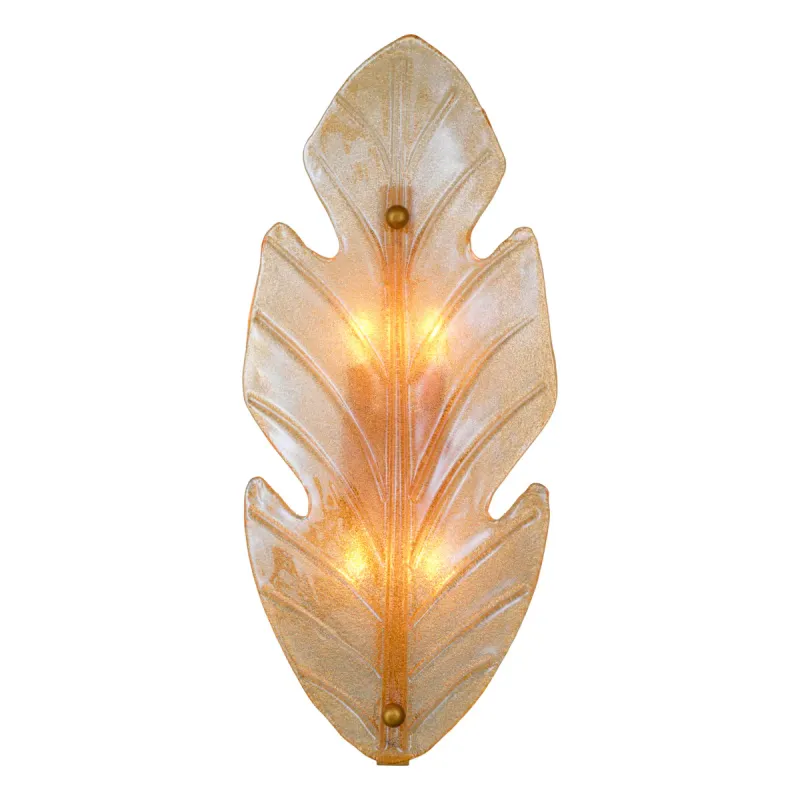 Luxury Leaf Inspired Wall Lamp with Textured Glass Design and Golden Finish - Luxury Hotel Furniture Luxury Leaf Inspired Wall Lamp with Textured Glass Design and Golden Finish - Luxury Hotel Furniture Front View by Luxury Group International