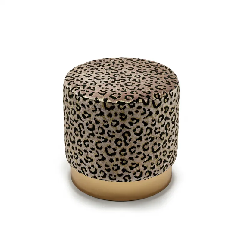 Luxury Leopard Print Round Stool with Gold Metal Base- Luxury Hotel Furniture by Luxury Group International