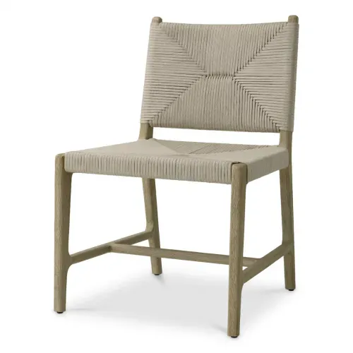 Luxury Light Grey Rope Aged Teak Outdoor Dining Chair Front View by Luxury Group International