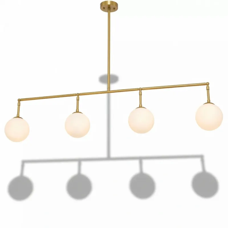 Lampada a Sospensione Lineare di Lusso con Quattro Sfere in Metallo Lucido Oro Spazzolato Vista frontale di Luxury Group International