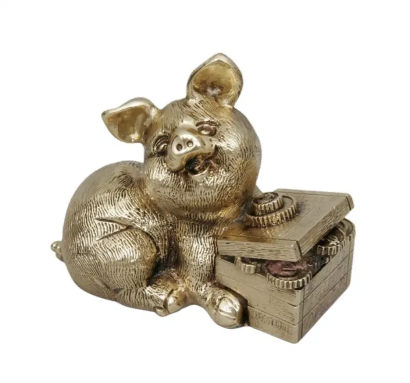 Luxury Lucky Pig Bronze Sculpture with Coin-Filled Treasure Trunk - Luxury Bronze Figure by Luxury Group International