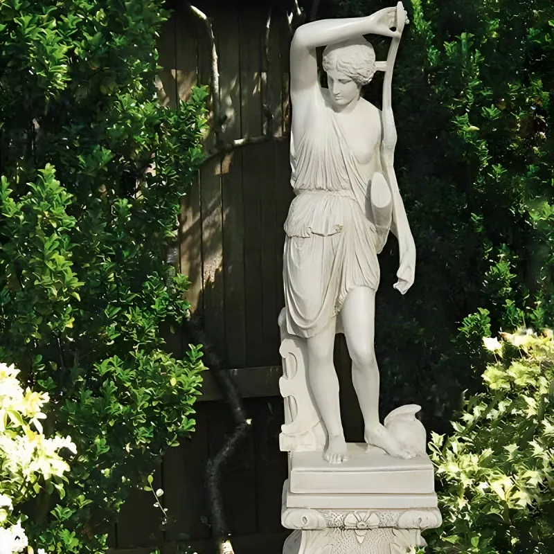 Luxury Marble Archer Garden Sculpture with Raised Bow - Luxury Classic Sculpture Front View by Luxury Group International