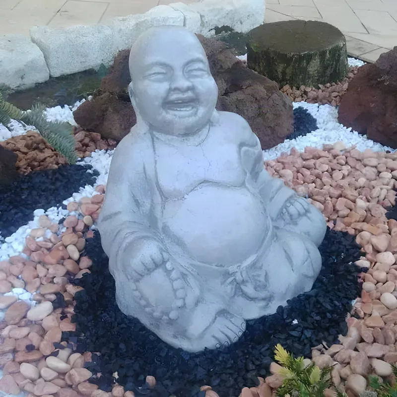 Luxury Marble Laughing Buddha Sculpture with Traditional Seated Design - Luxury Classic Sculpture Front View by Luxury Group International