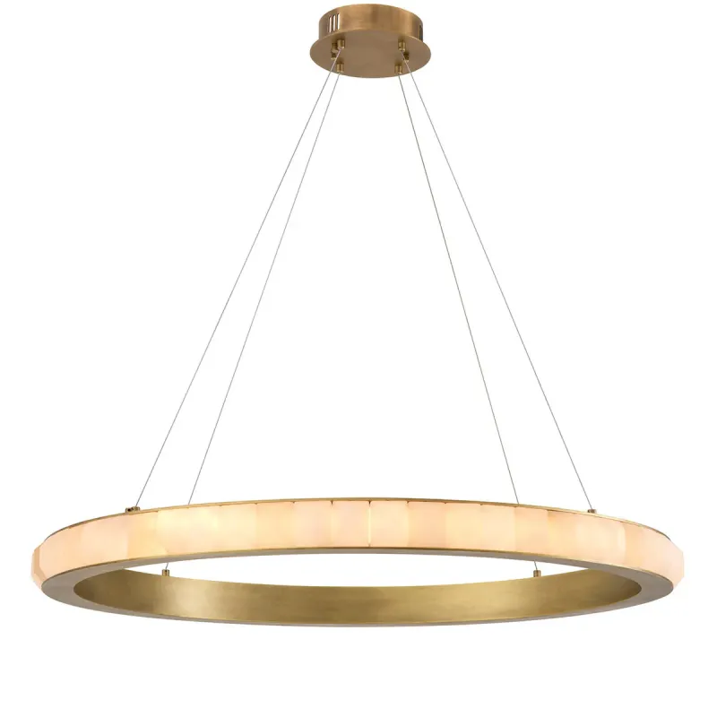 Luxus Alabaster-Ring-Kronleuchter mit gebürstetem Messing-Halo-Rahmen für moderne Innenräume von Luxury Group International