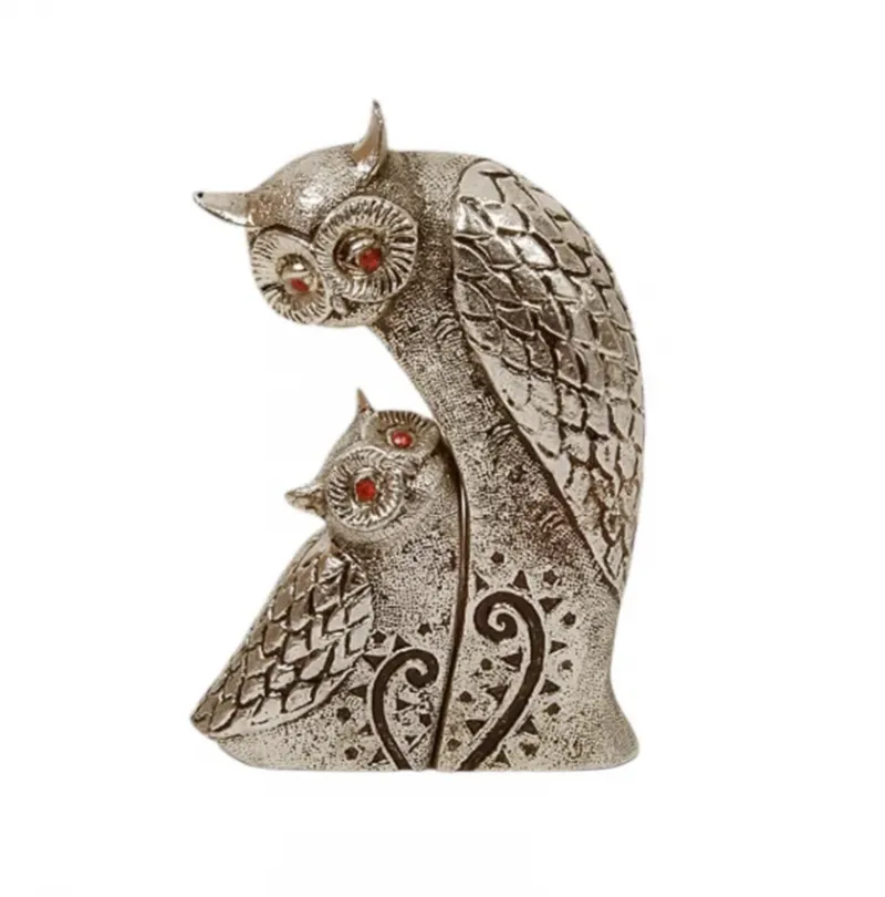 Luxury Modern Owl Duo Bronze Sculpture with Red Crystal Eyes - Luxury Bronze Figure by Luxury Group International