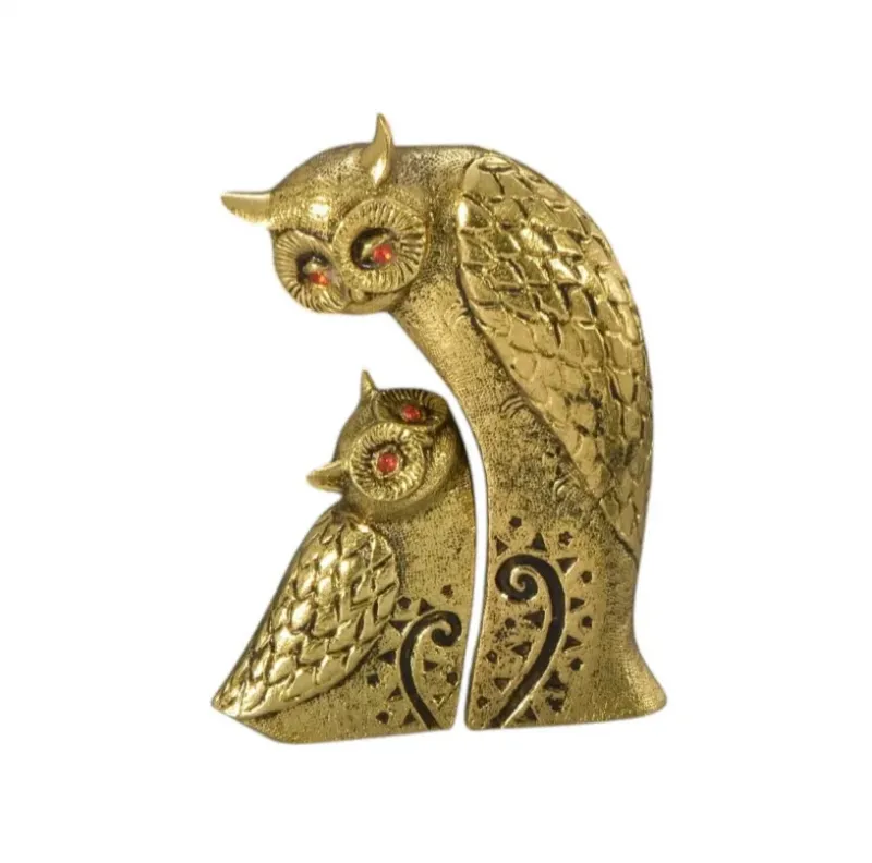 Luxury Modern Owl Duo Bronze Sculpture with Red Crystal Eyes - Luxury Bronze Figure by Luxury Group International