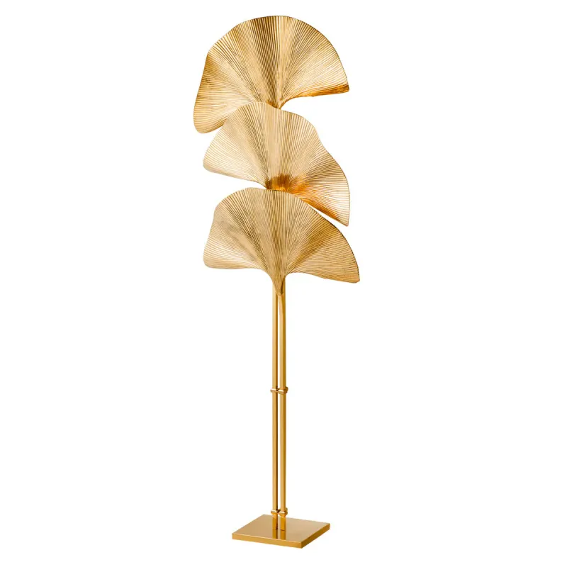 Luxury Gold Ginkgo Leaf Floor Lamp with Sculptural Three-Light Design by Luxury Group International