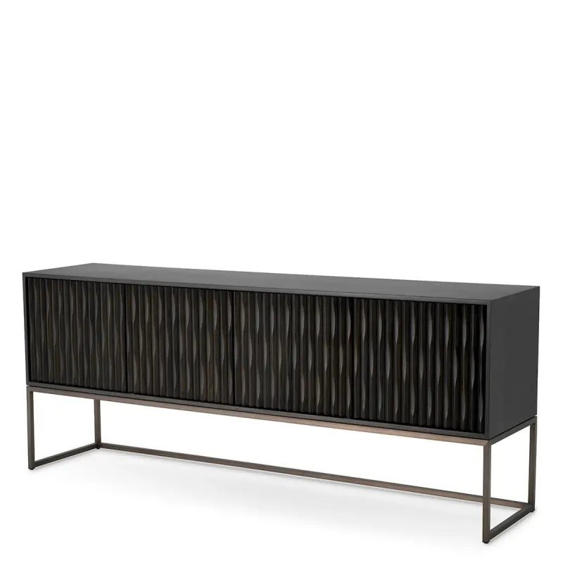 Luxury Charcoal Black Textured Sideboard Cabinet with Metal Base - Luxury Hotel Furniture by Luxury Group International