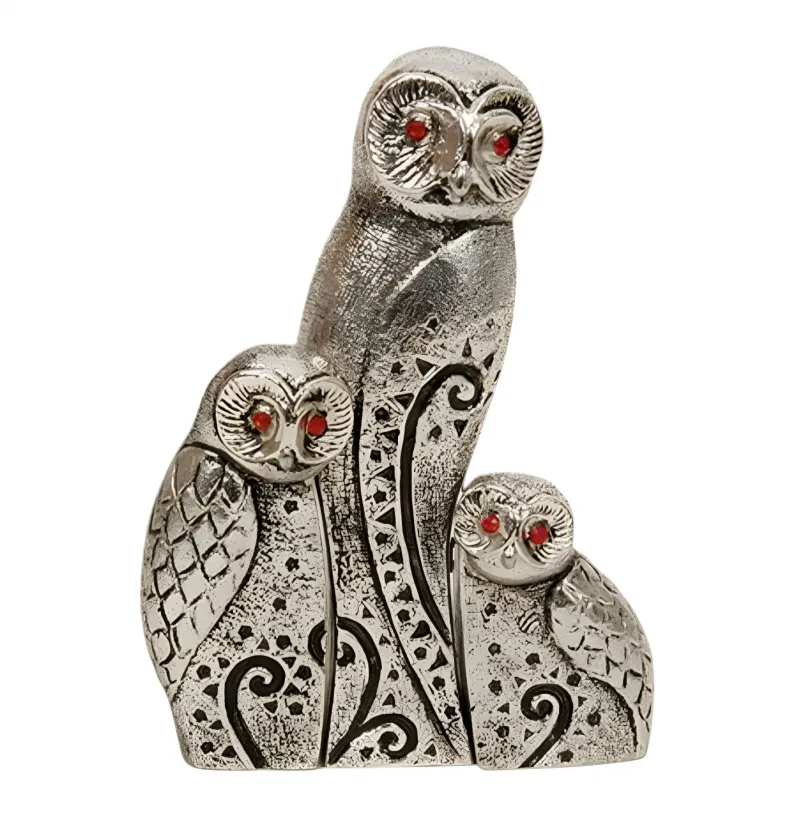 Luxury Modern Three-Owl Bronze Sculpture Set with Red Crystal Eyes - Luxury Bronze Figure by Luxury Group International