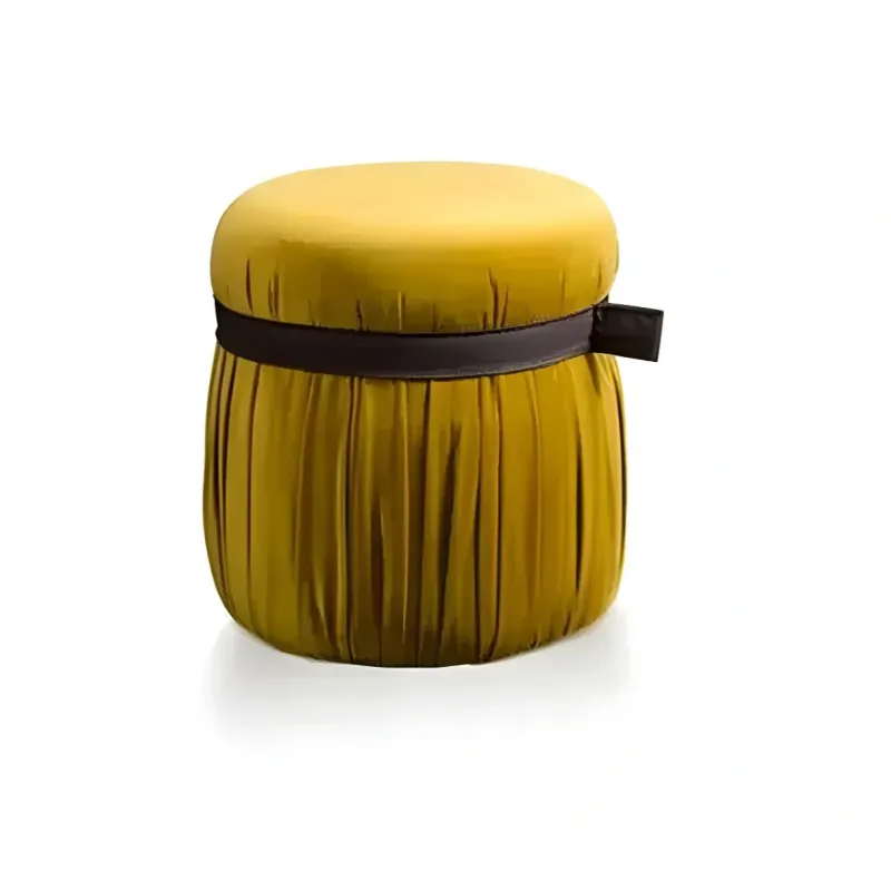 Luxury Mustard Yellow Velvet Stool with Decorative Belt Accent Front View by Luxury Group International