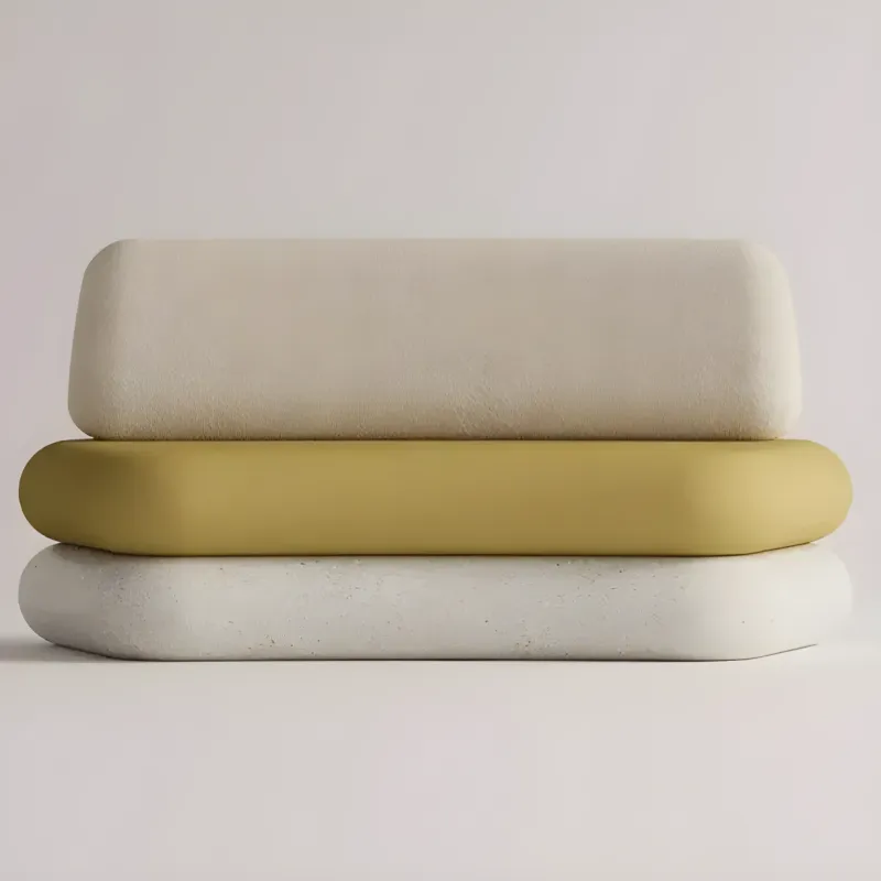 Luxury Mustard Yellow & White Armless Outdoor Sofa with Concrete Base - Luxury Hotel Furniture Front View by Luxury Group International
