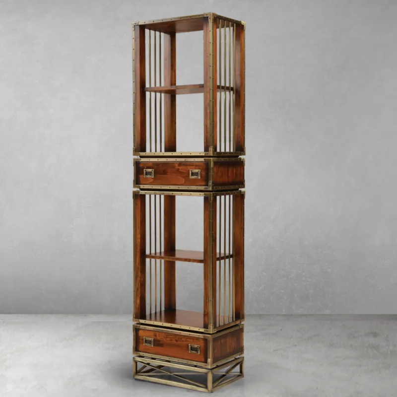 Luxury Narrow Wooden Open Shelve Bookcase with Twin Storage Drawers - Luxury Shelve Cabinet Front View by Luxury Group International