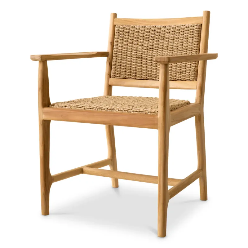 Luxuriöser natürlicher brauner, geflochtener Outdoor-Esstisch-Sessel mit Holzrahmen – Luxus-Hotelmöbel Vorderansicht von Luxury Group International