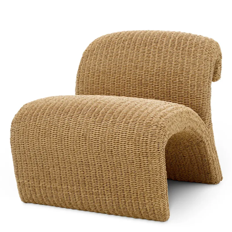 Luxus Natürlicher Outdoor-Sessel aus Kunst-Rattan mit Aluminiumrahmen – 68 cm - Luxus Hotelmöbel Vorderansicht von Luxury Group International