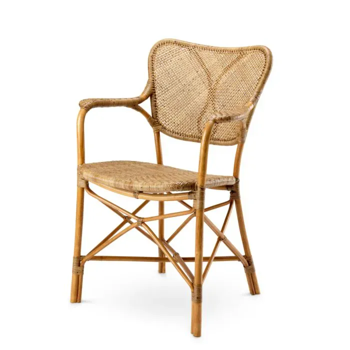 Luxuriöser Esszimmer-Sessel aus natürlichem Rattan mit geflochtenem Rückenlehne – Luxus Hotelmöbel Vorderansicht von Luxury Group International