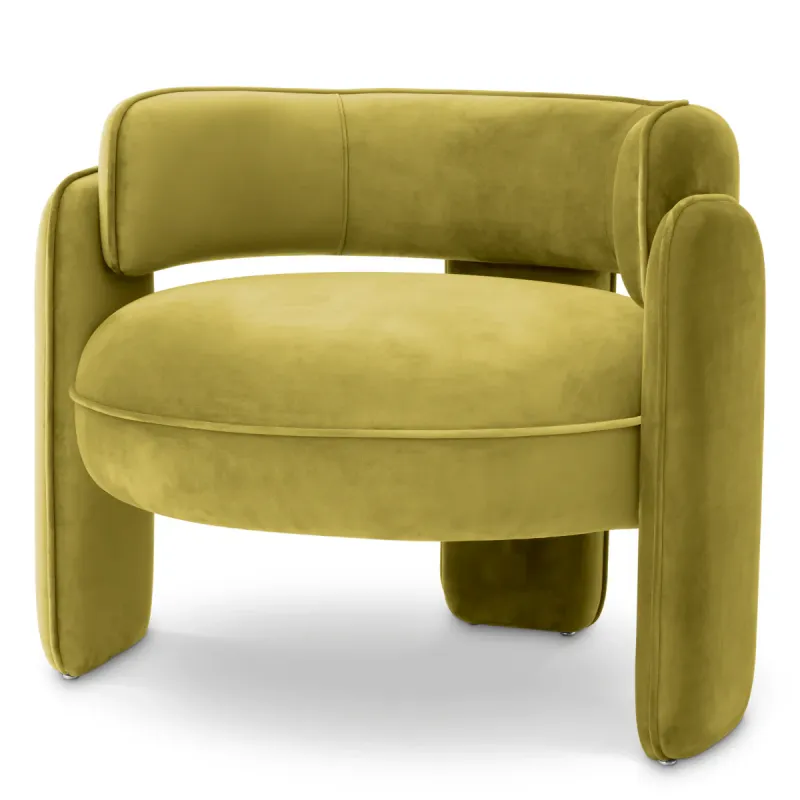 Fauteuil Lounge de Luxe Vert Olive Rembourré avec Dossier Courbé - Mobilier de Luxe pour Hôtels Vue de face par Luxury Group International
