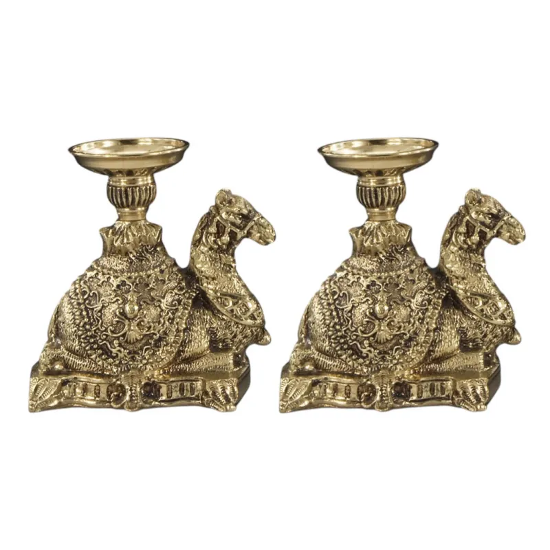Luxury Ornamental Camel Bronze Candlestick Pair with Raised Candle Cups - Candle Holders Front View by Luxury Group International