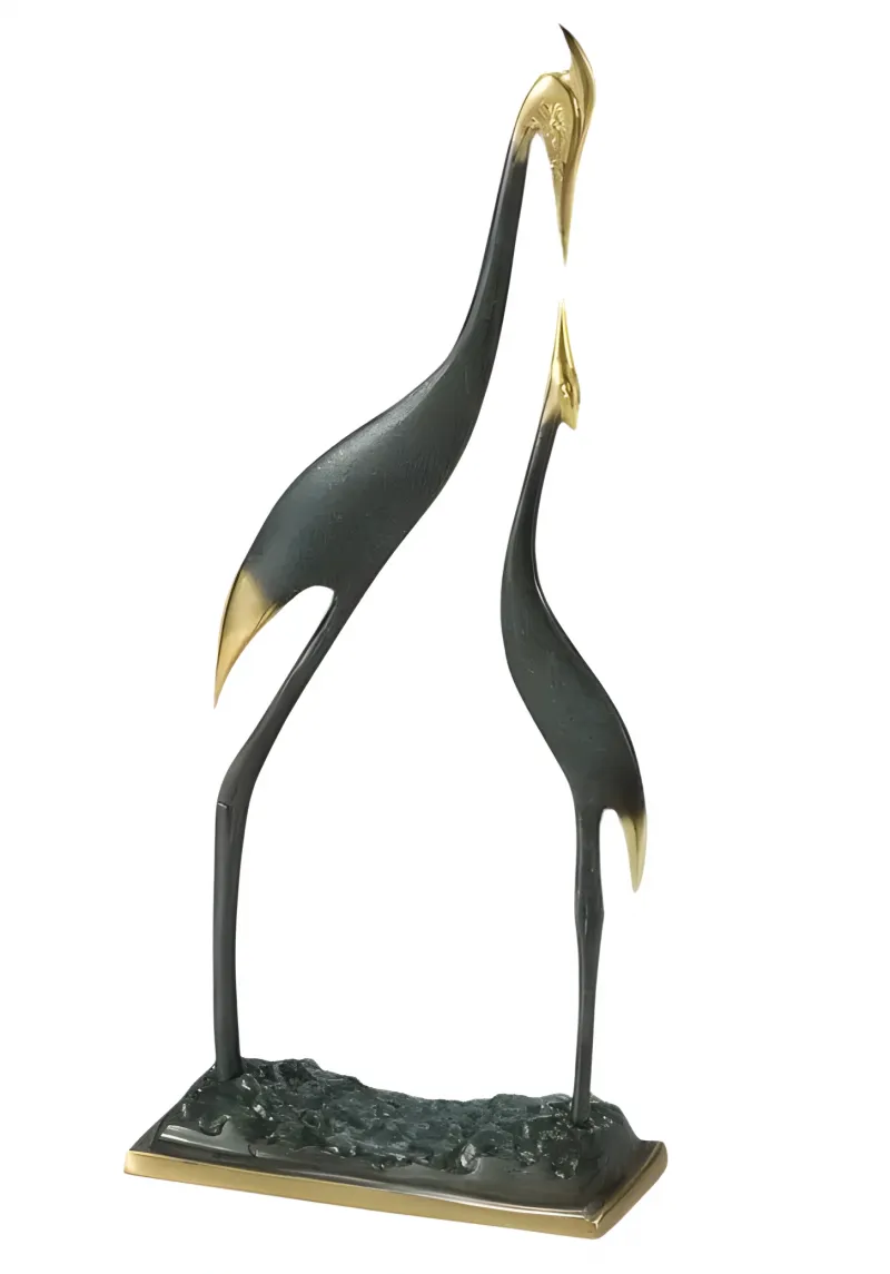 Luxus-Paar von Reiher-Bronzeskulpturen in goldenem und grün oxidiertem Finish von Luxury Group International