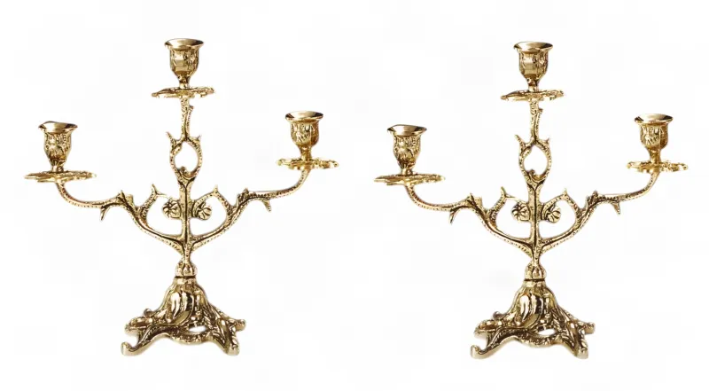 Luxus Paar Barocke Drei-Flammige Bronze Kerzenhalter mit Skulpturalen Zweigen - Kerzenhalter Vorderansicht von Luxury Group International