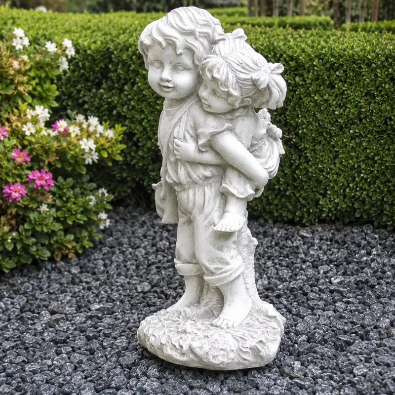 Luxury Piggyback Children Garden Sculpture with Playful Figurative Detail - Luxury Classic Sculpture Front View by Luxury Group International
