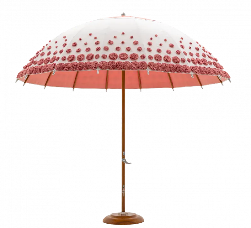 Parasol d'extérieur floral rose de luxe – Canopée fleurie artisanale Vue de face par Luxury Group International