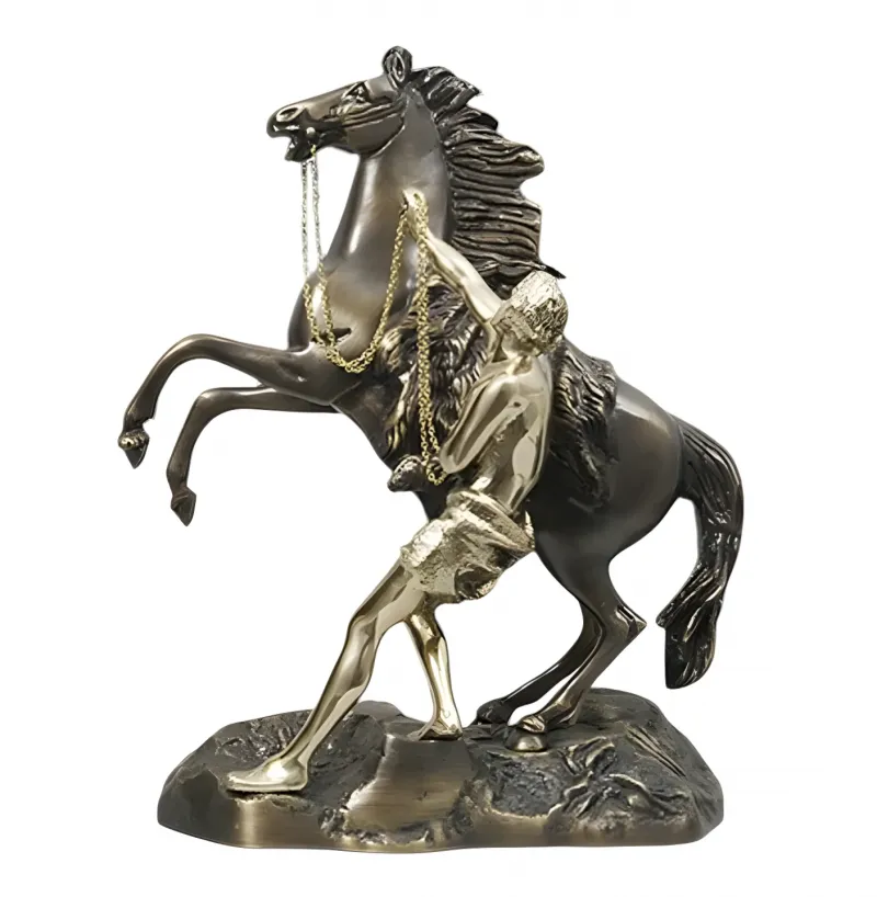 Luxury Rearing Horse and Tamer Bronze Sculpture on Textured Base - Luxury Bronze Figure Front View by Luxury Group International