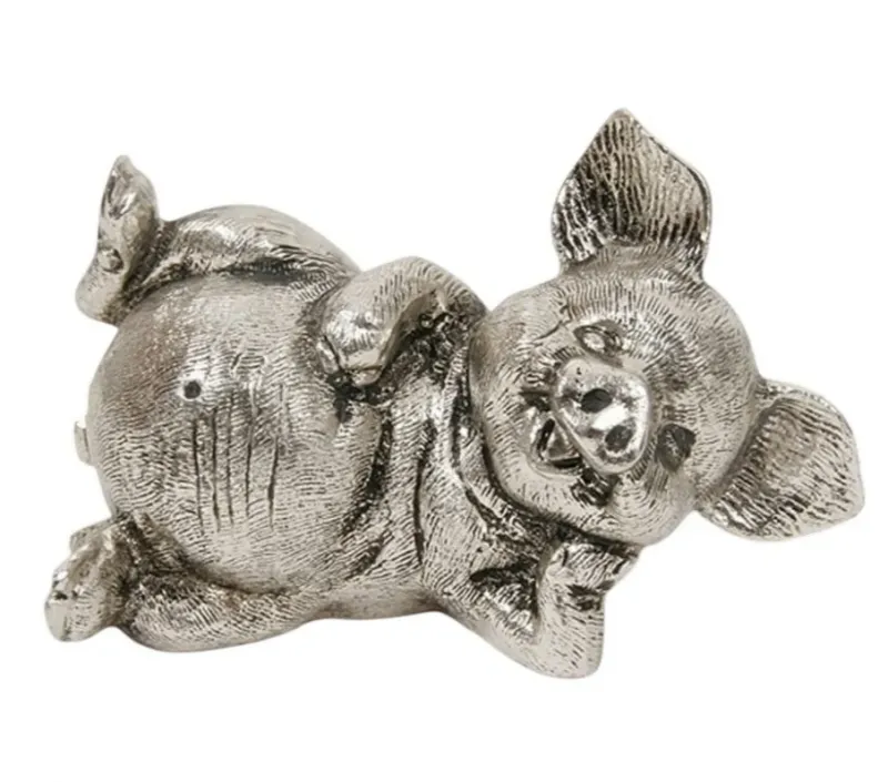 Luxury Reclining Pig Bronze Sculpture with Playful Expression - Luxury Bronze Figure by Luxury Group International