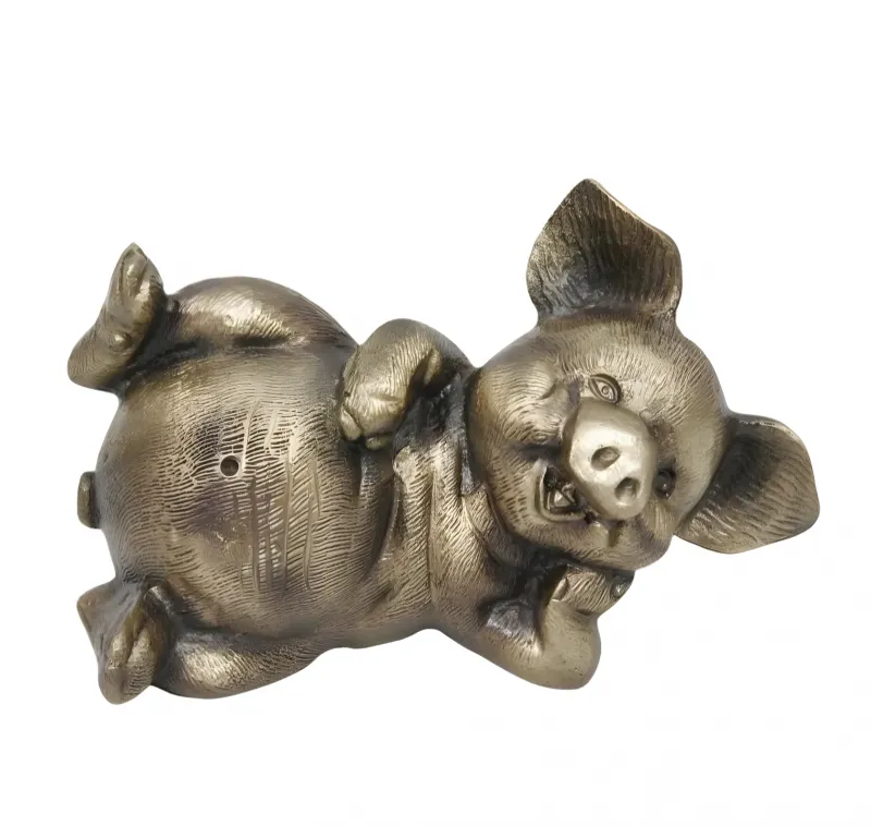 Luxury Reclining Pig Bronze Sculpture with Playful Expression - Luxury Bronze Figure by Luxury Group International