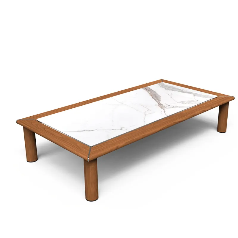 Table Basse Rectangulaire en Bois de Luxe avec Plateau en Marbre Blanc par Luxury Group International