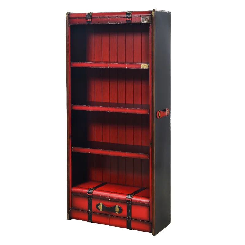 Luxury Red Wooden Open Display Shelve Cabinet with Lower Drawer Storage - Luxury Shelve Cabinet Front View by Luxury Group International