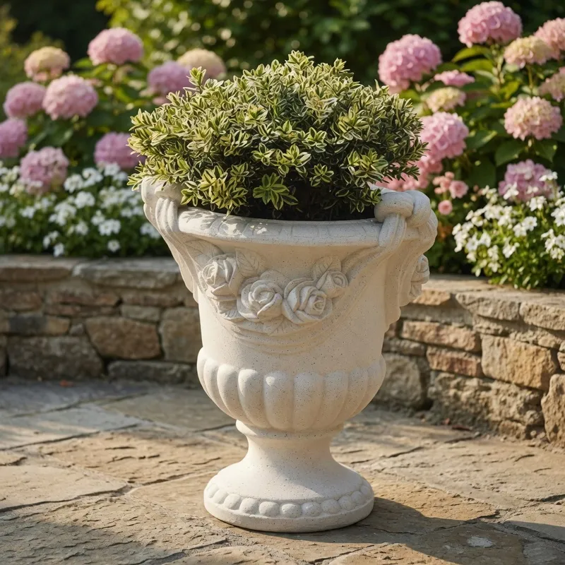 Luxury Rose Motif Garden Planter with Classical Urn Design - Luxury Planters Front View by Luxury Group International