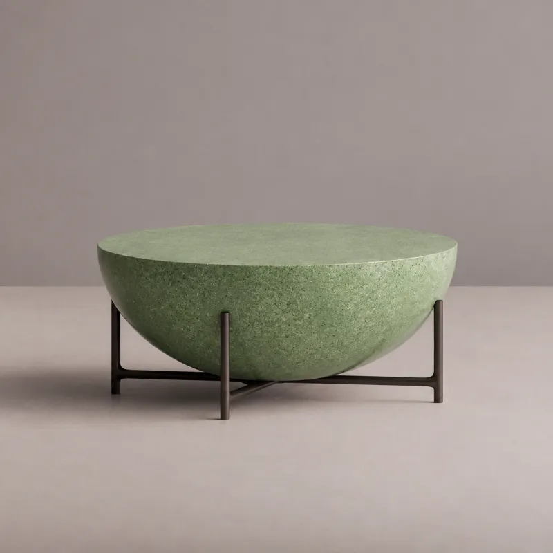 Luxus Runder Beton-Couchtisch mit Schalenförmiger Tischplatte und Metallgestell – Runder Couchtisch von Luxury Group International