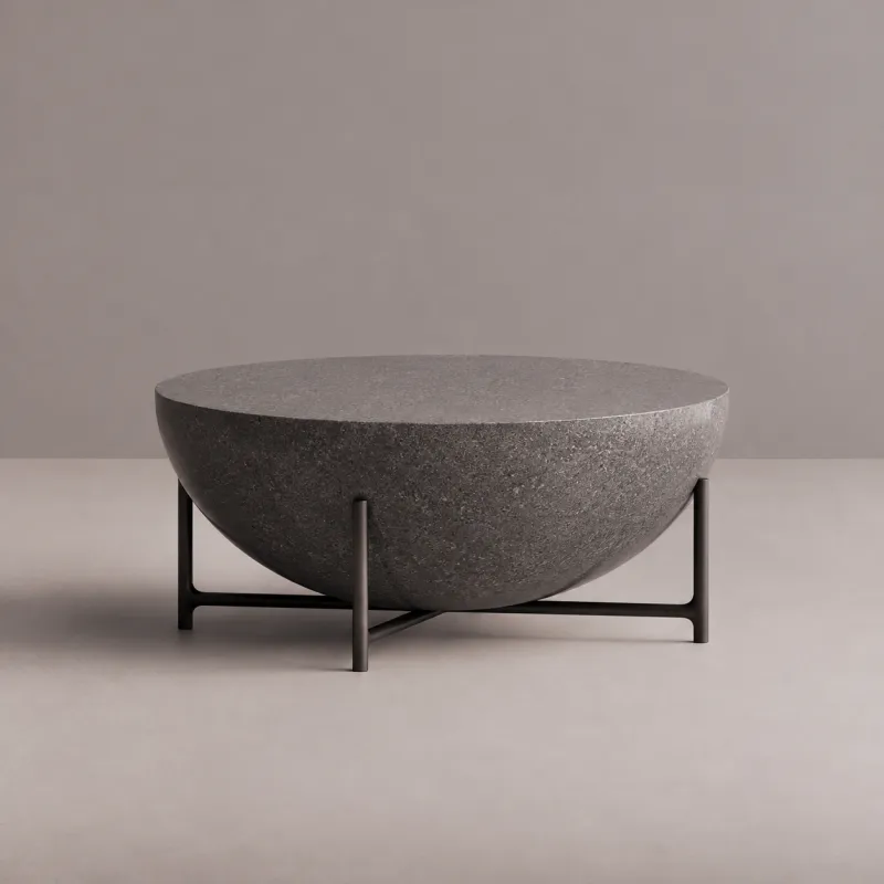 Luxus Runder Beton-Couchtisch mit Schalenförmiger Tischplatte und Metallgestell – Runder Couchtisch von Luxury Group International