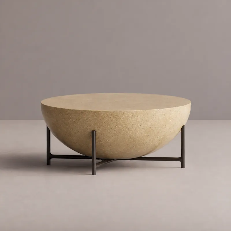 Luxus Runder Beton-Couchtisch mit Schalenförmiger Tischplatte und Metallgestell – Runder Couchtisch von Luxury Group International