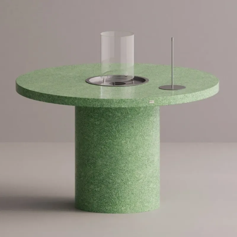 Luxury Round Bioethanol Fire Pit Dining Table in Natural Stone Finish by Luxury Group International