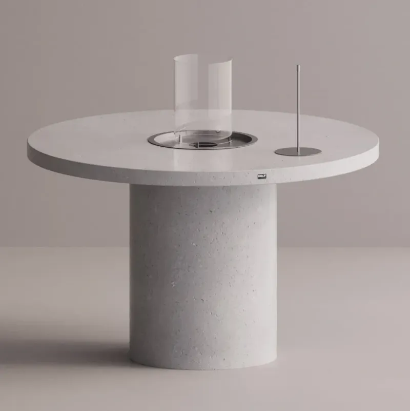 Luxury Round Bioethanol Fire Pit Dining Table in Natural Stone Finish by Luxury Group International