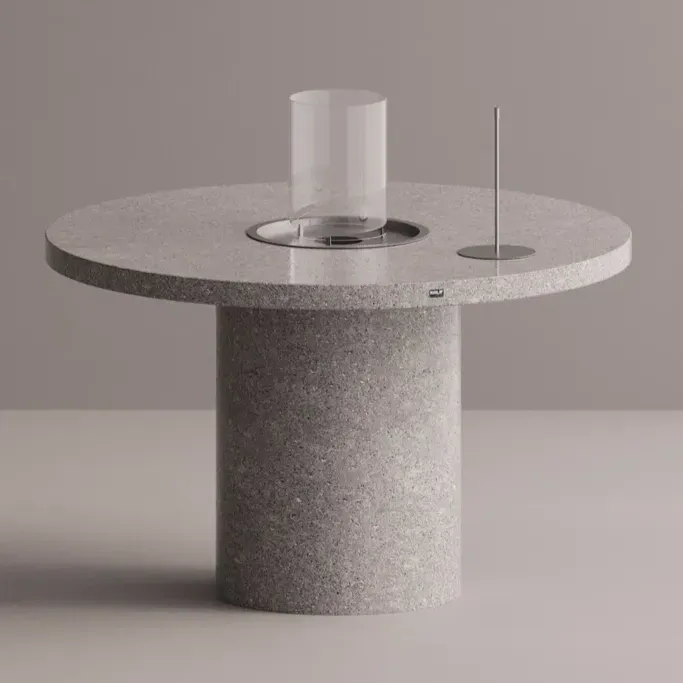 Luxury Round Bioethanol Fire Pit Dining Table in Natural Stone Finish by Luxury Group International