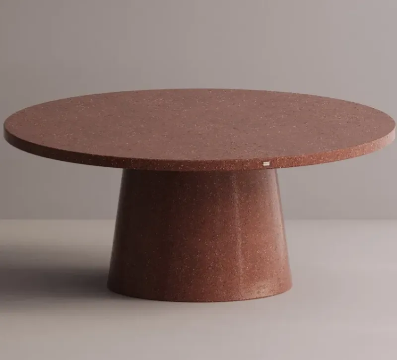 Luxury Round Pedestal Table in Maroon Terrazzo Matte Finish with Speckled Texture by Luxury Group International