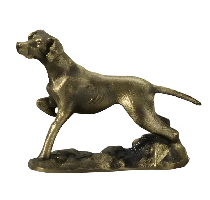 Luxury Running Dog Bronze Sculpture on Textured Base in Golden or Antique Bronze Finish by Luxury Group International