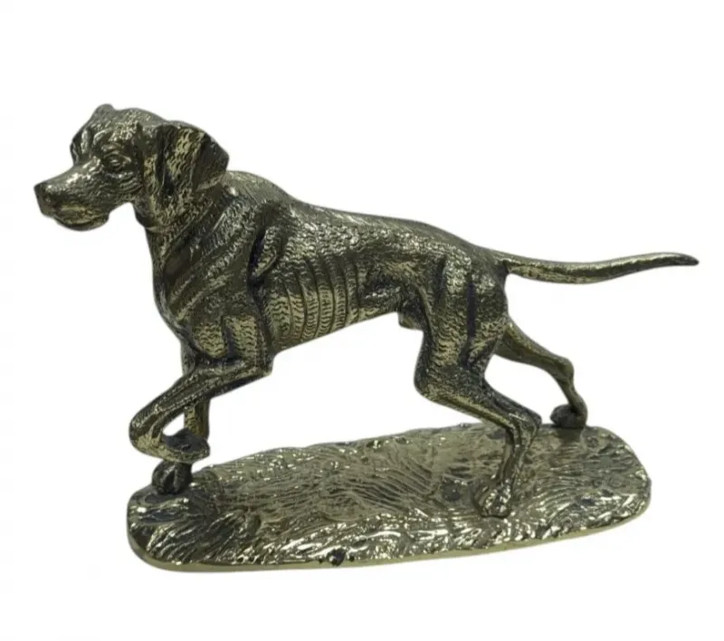 Luxury Running Hunting Dog Bronze Sculpture on Textured Ground Base Front View by Luxury Group International