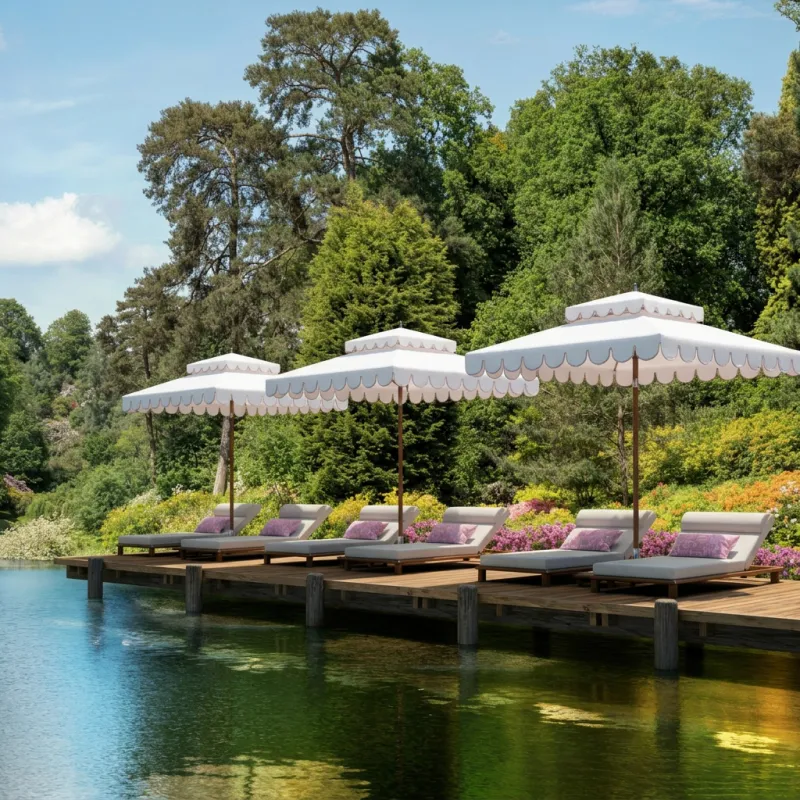 Parasol de Luxe à Bordure Festonnée avec Toit Ventilé pour Espaces Extérieurs Élégants Vue lifestyle par Luxury Group International