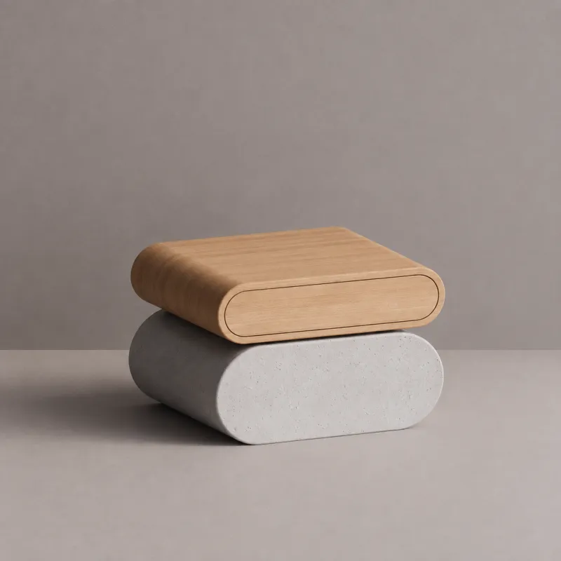 Mesa de Noche Escultural con Tapa de Madera y Base Estilo Piedra - Mobiliario de Hotel de Lujo Vista frontal por Luxury Group International